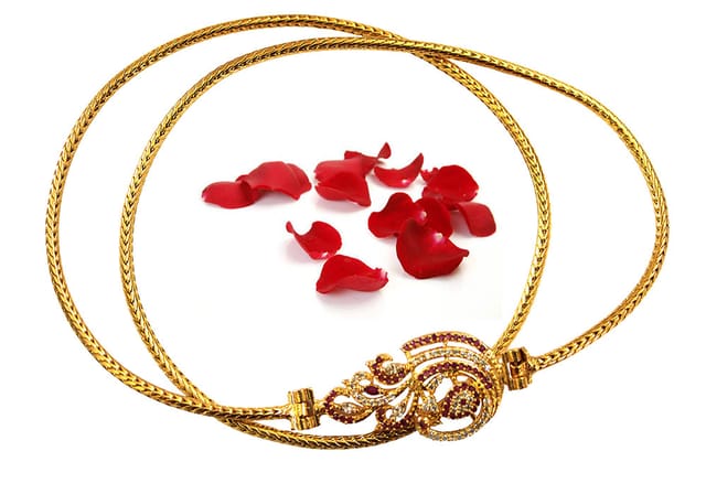 S L GOLD 1 Gram Micro Plated AD Stone Red & White Peacock Design A18 Mugappu Chain