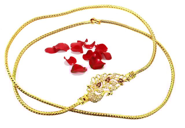 S L GOLD 1 Gram Micro Plated AD Stone Red & White Peacock Design A19 Mugappu Chain