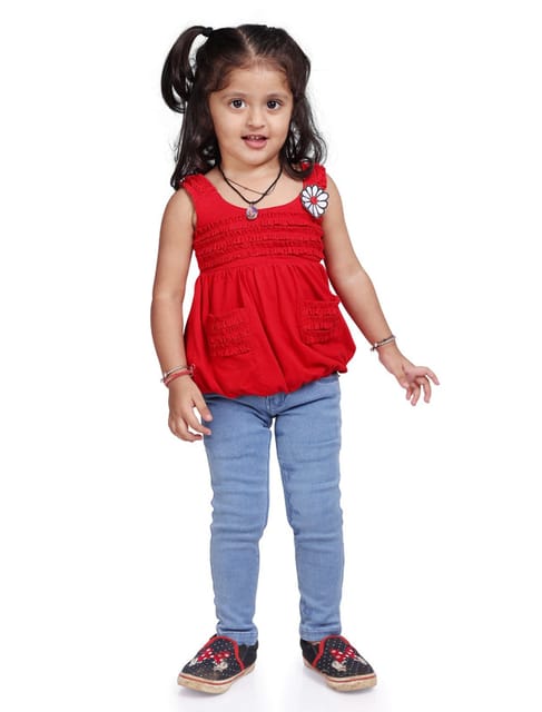 All Kids Frock Top Alone Color Red