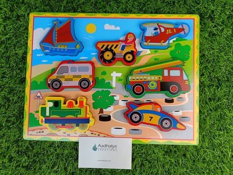 Wooden Chunky Puzzles Transport Theme With Base Image