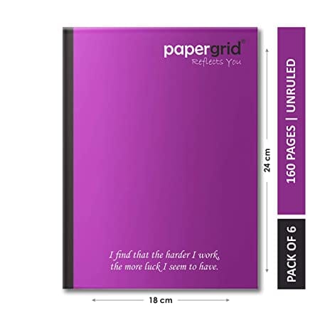 papergrid Notebook - King Size (24 cm x 18 cm), Unruled, 160 Pages, Soft Cover - Pack of 6