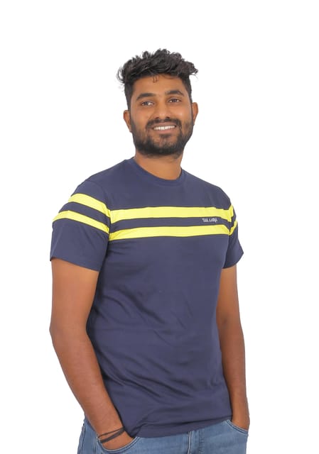 Mens T-Shirt Navy and Yellow Color
