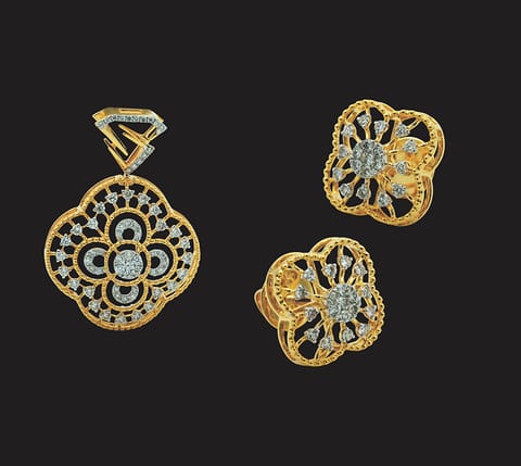 Diamond Pendant And Earrings Set (7.32 Gm)