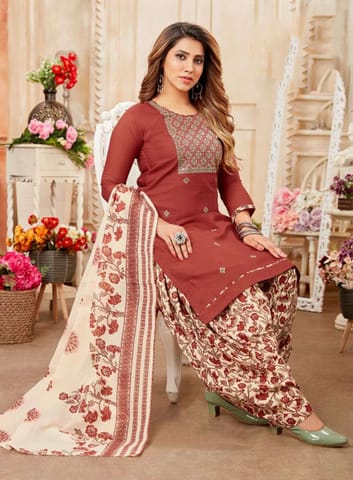 Simar Semi Cotton Printed Patiyala Ready Made Stitched Salwar Suits