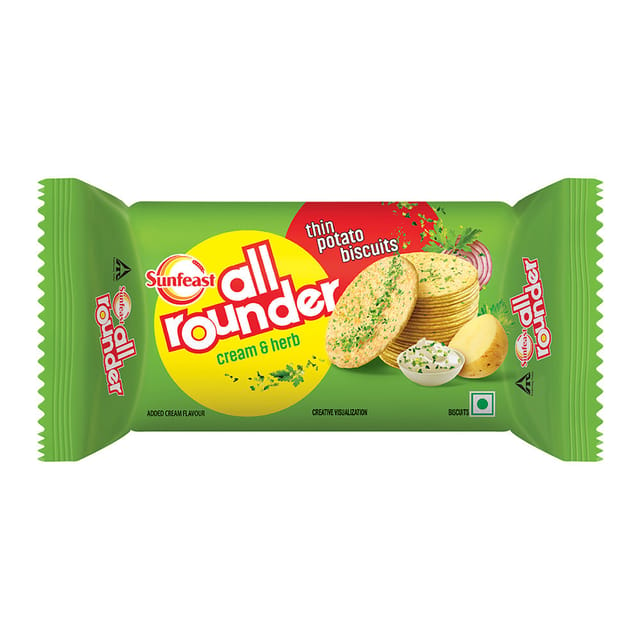 Sunfeast All Rounder Biscuits : Thin Potato Biscuits - Cream & Herb, 75Gm