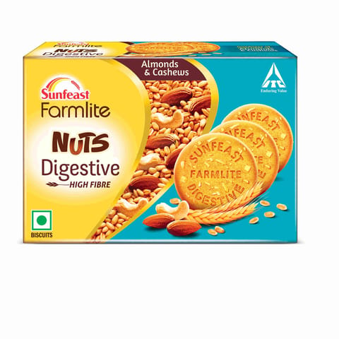 Sunfeast Farmlite Nuts Digestive Biscuit 100Gm, High fibre, Goodness of Almonds, Cashews and wheat fibre