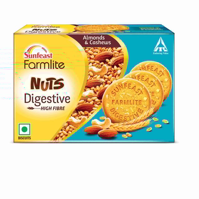 Sunfeast Farmlite Nuts Digestive Biscuit 100Gm, High fibre, Goodness of Almonds, Cashews and wheat fibre