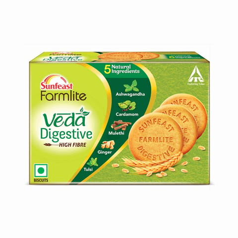 Sunfeast Farmlite Veda Digestive Biscuit 250Gm, High Fibre, Goodness of 5 natural ingredients and wheat fibre