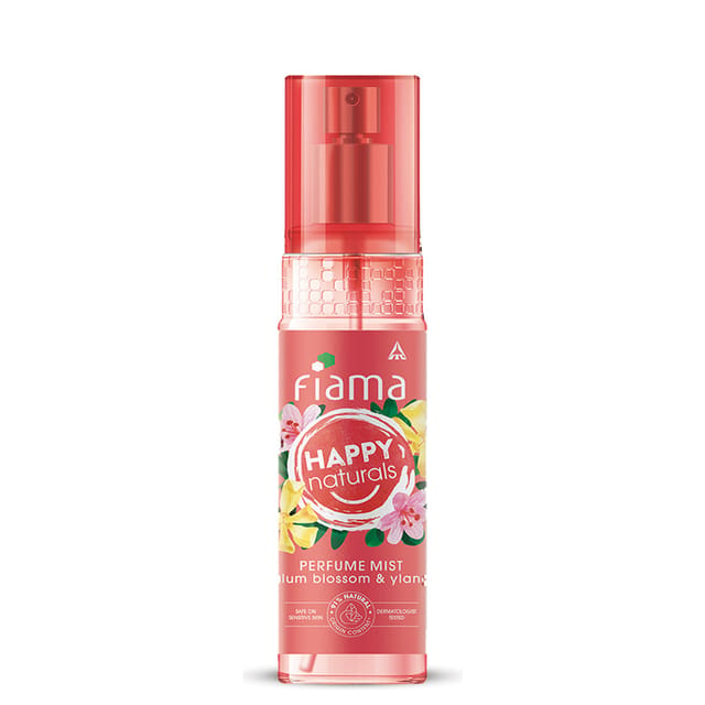 Fiama Happy Naturals Perfume Mists, Plum Blossom And Ylang With Floral And Woody Notes, 91% Natural Origin Content, Skin Friendly Ph, Long Lasting Fragrance, 120Ml Bottle
