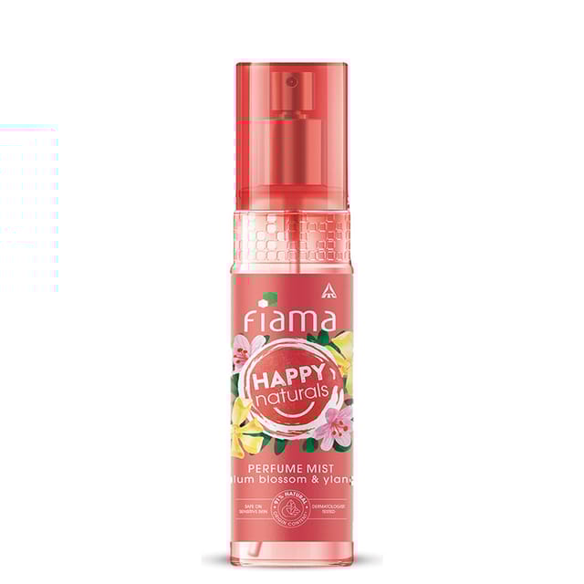 Fiama Happy Naturals Perfume Mists, Plum Blossom And Ylang With Floral And Woody Notes, 91% Natural Origin Content, Skin Friendly Ph, Long Lasting Fragrance, 120Ml Bottle