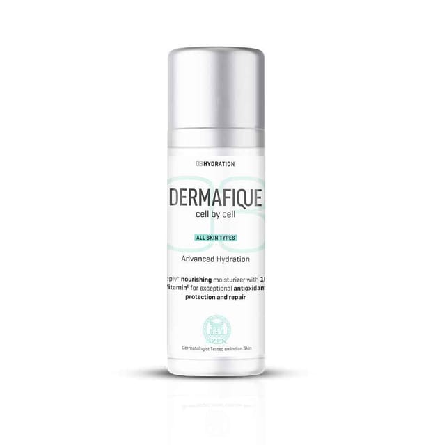 Dermafique Advanced Hydration Day Cream for All Skin Types, 10x Vitamin E, Face Moisturizer, with anti-oxidant protection and repair, for nourished plump glowing skin, Quick Absorption, Dermatologist Tested (50Gm)