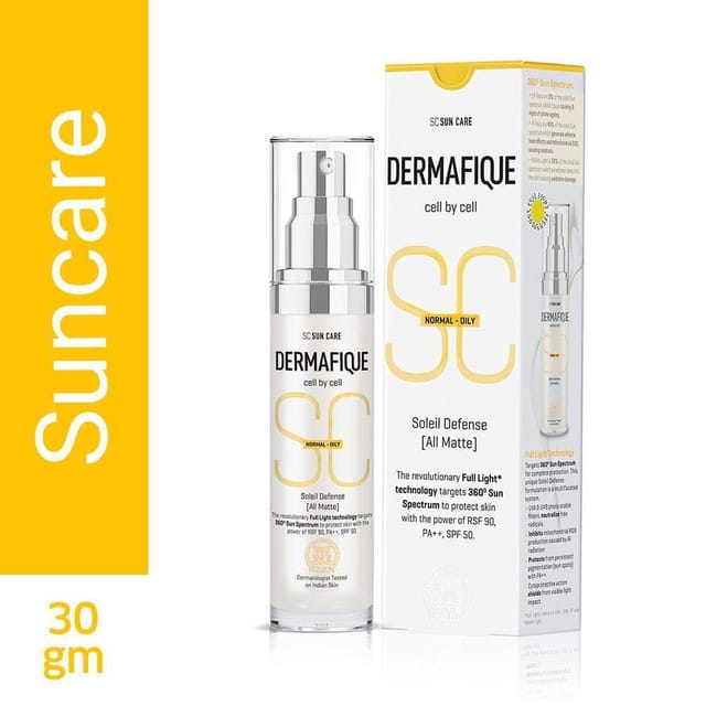 Dermafique Soleil Defense All Matte Sunscreen, SPF 50 for Normal To Oily Skin, Dermatologist Tested, Non-sticky Cream (30Gm)