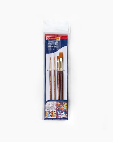 Camlin 
Synthetic 
Gold 
Brushes 
Assorted 
pack 
of 
4 
brushes, 
Round 
- 
Series 
66 
& 
Flat 
- 
Series 
67