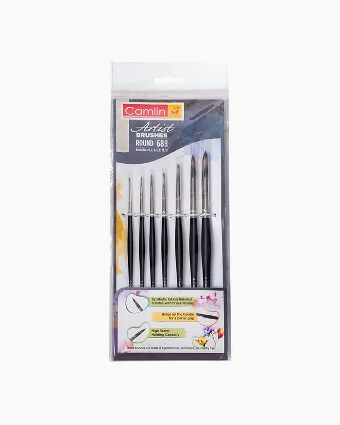 Camlin 
Artist 
Brushes 
Assorted 
pack 
of 
7 
brushes, 
Round 
- 
Series 
68
