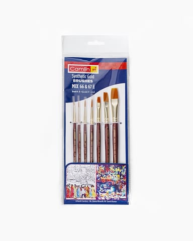 Camlin 
Synthetic 
Gold 
Brushes 
Assorted 
pack 
of 
7 
brushes, 
Round 
- 
Series 
66 
& 
Flat 
- 
Series 
67