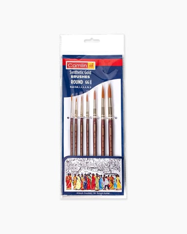 Camlin 
Synthetic 
Gold 
Brushes 
Assorted 
pack 
of 
7 
brushes, 
Round 
- 
Series 
66