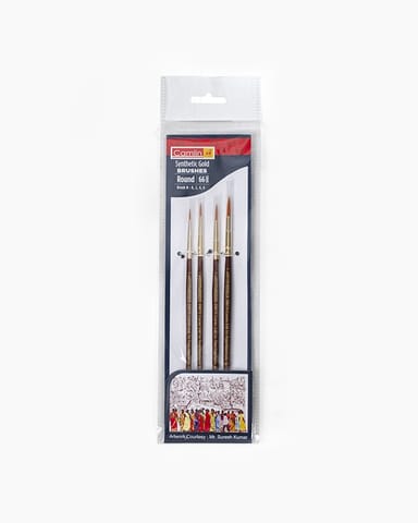Camlin 
Synthetic 
Gold 
Brushes 
Assorted 
pack 
of 
4 
brushes, 
Round 
- 
Series 
66