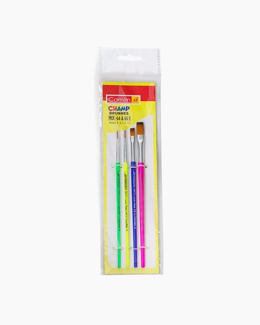 Camel 
Champ 
Brushes 
Assorted 
pack 
of 
4 
brushes, 
Round 
- 
Series 
64 
& 
Flat 
- 
Series 
65