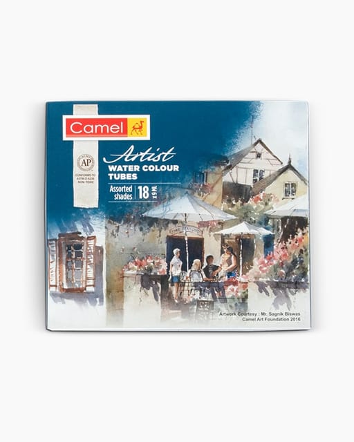 Camel 
Artist 
Water 
Colours 
Assorted 
Pack 
Of 
Tubes, 
18 
Shades 
In 
9 
Ml