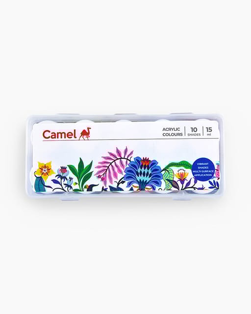 Camel Acrylic Colours Assorted pack of 10 shades in 15 ml, Ultra range