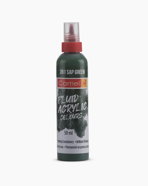 Camel Fluid Acrylic Colours Individual bottle of Sap Green in 50 ml