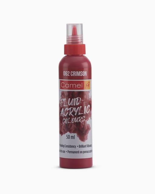 Camel Fluid Acrylic Colours Individual bottle of Crimson in 50 ml