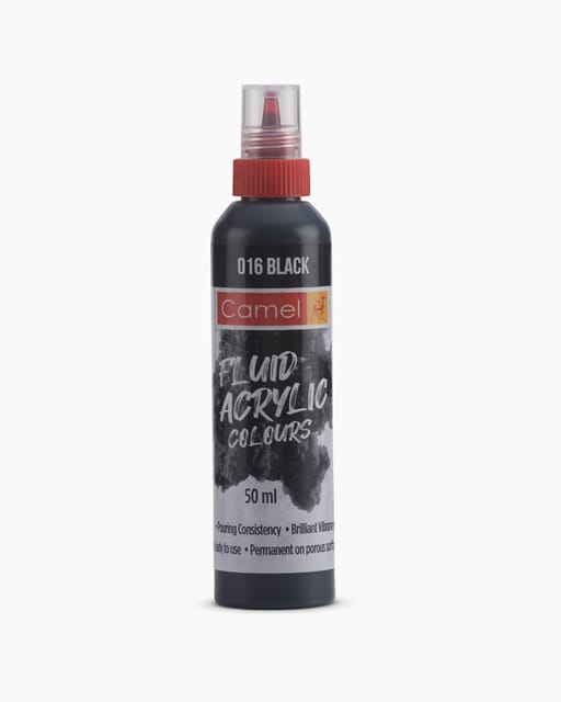 Camel Fluid Acrylic Colours Individual bottle of Black in 50 ml