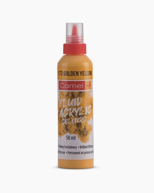 Camel Fluid Acrylic Colours Individual bottle of Golden Yellow in 50 ml