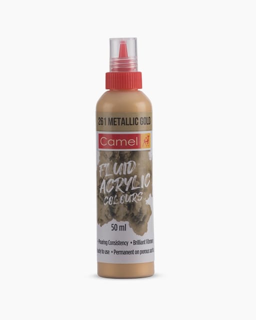 Camel Fluid Acrylic Colours Individual bottle of Metallic Gold in 50 ml