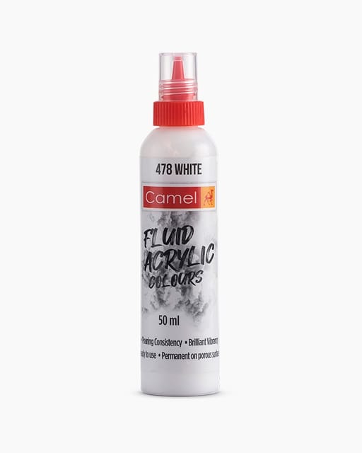 Camel Fluid Acrylic Colours Individual bottle of White in 50 ml