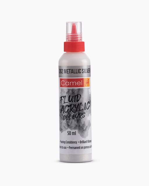 Camel Fluid Acrylic Colours Individual bottle of Metallic Silver in 50 ml
