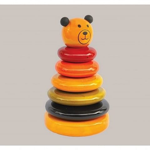 Crafts India Hand Crafted Wooden Stacking Color Rings Cap Teddy Face