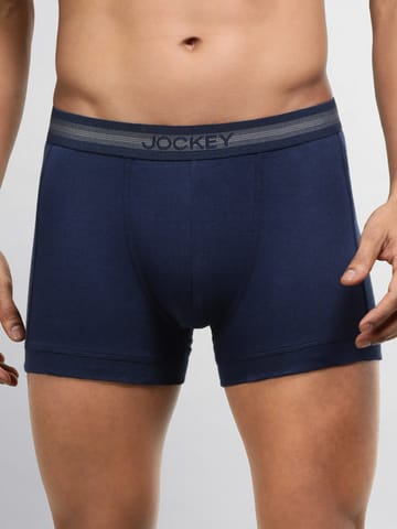 Jockey Men's Super Combed Cotton Rib Solid Trunk with Stay Fresh Properties Deep Navy