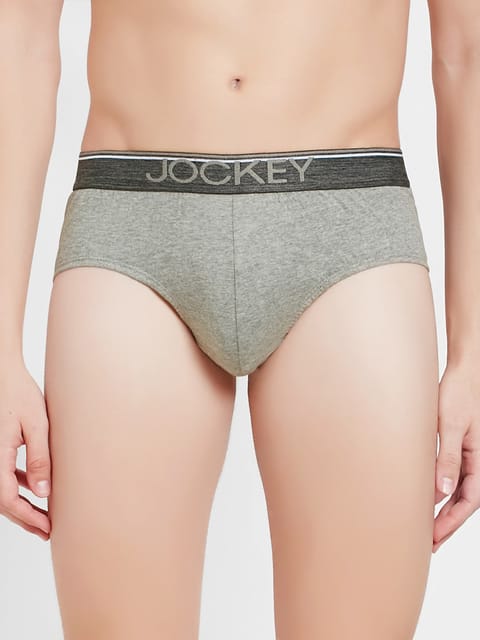 Jockey Men's Super Combed Cotton Solid Brief with Ultrasoft Waistband - Grey Melange
