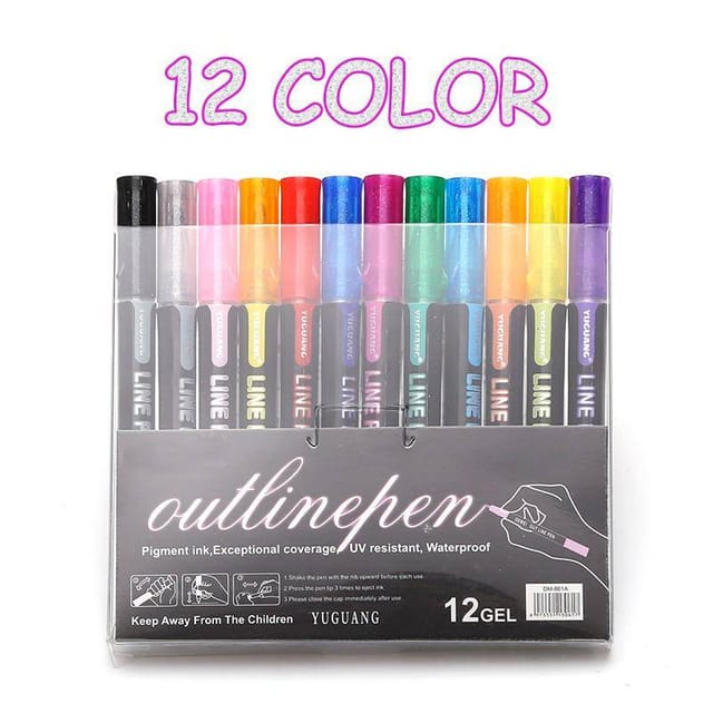 Double Line Outline Pens Metallic Marker Pens