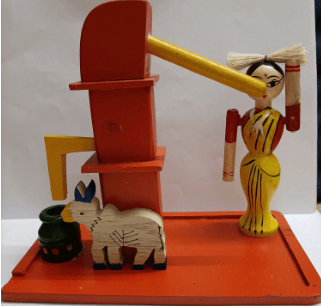 Wooden Drinking Pipe with lady and Cow