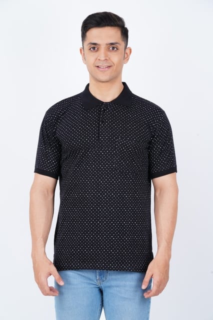 Printed Black Polo T shirt