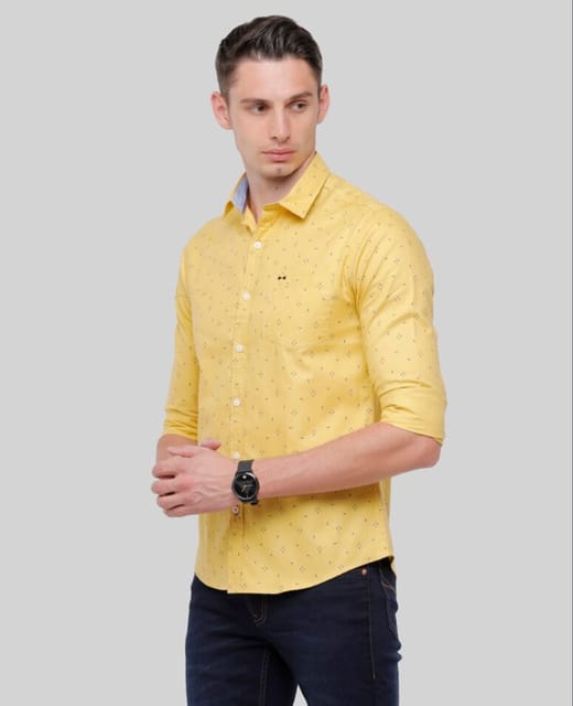 Men's Casual Full Sleeves Printed Shirt in Yellow