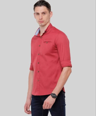 Men's Red Slim Fit Print Full Sleeves Shirt