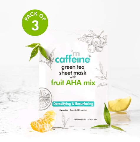 Fruit AHA Mix Green Tea Sheet Mask for Acne & Oil Control - 20g - Pack of 3