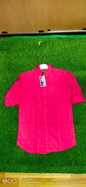 Men's Pink Plain Casual Full Sleeve Shirt
