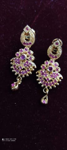 Copper Gold Plated Ruby Earrings For Women & Girls