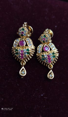 GOLD Copper Gold Plated Ruby Earrings For Women & Girls