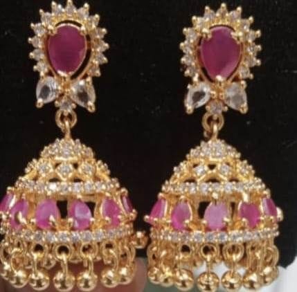 Multi Stone Gold Jhumka Earrings