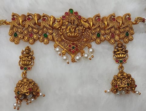 Nagneshi Art Brass Gold-Plated Jewel Set/Necklace Set/Choker/Earing/Alloy Gold-Plated Jewel Set (Multicolor)