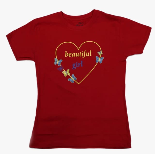 Beautiful Girl Printed Red Tshirt For Women