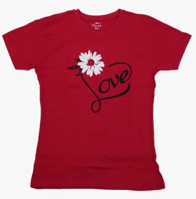Flower Printed Red Tshirt For Women