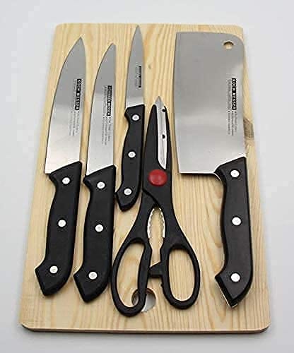 Wooden Chopping Board 5-Pcs Knife Set