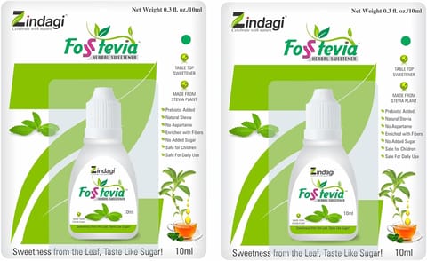 Zindagi Stevia Liquid Drops(FosStevia)|100% Natural SugarFree|stevia Tabletop Sweetener|10Ml| Pack of 2