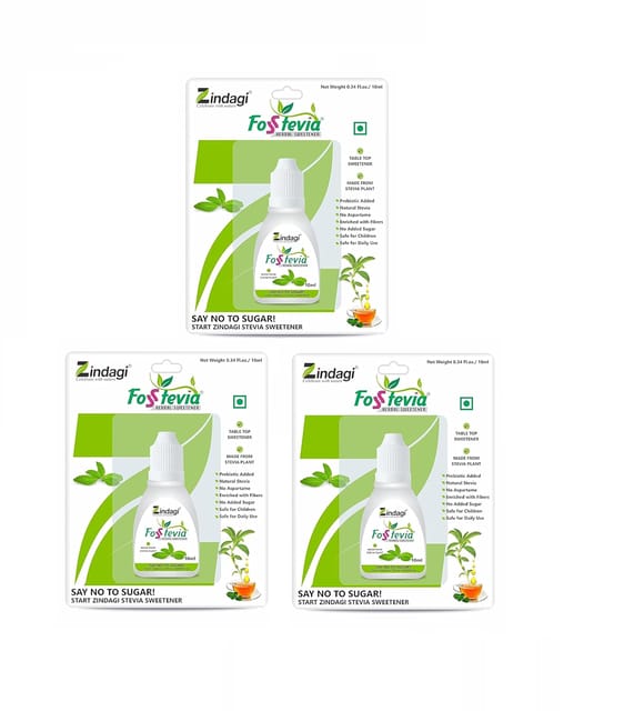 Zindagi FosStevia Liquid |Sugarfree Stevia Leaves Extract |Natural Stevia Drops |10Ml | Pack of 3